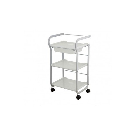 Part Metal Trolley with 3 Shelves and Drawer Tray (white)