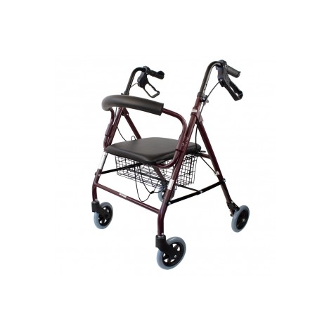 Déambulateur pliant en aluminium pour personnes âgées, pliable, freins de poignées, siège et dossier avec 4 roues, couleur borde