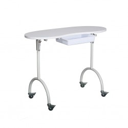 Table de manucure pliante portable Palmar : équipée d'un tiroir, d'un coussin repose-mains et de roulettes verrouillables