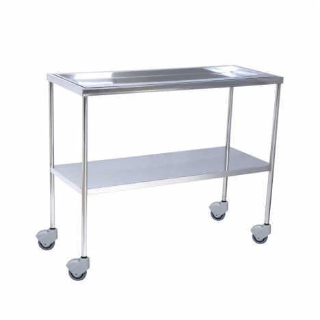 Table instrumentale en acier inoxydable 2 Lisses 90X40X80